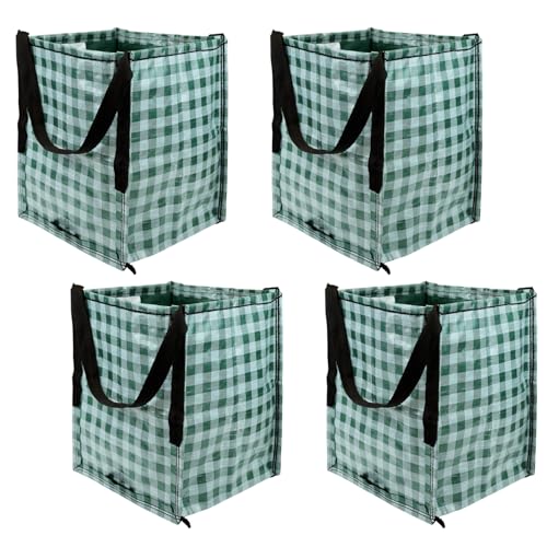 DURASACK Heavy Duty Storage Tote Bag 22-Gallon, Gingham Green, Pack of 4 | Moving Bag Utility Tote for Laundry, Moving & Home Storage, Reusable Self-Standing Design, Holds up to 500 Pounds - color: Gingham Green, size: Pack of 4