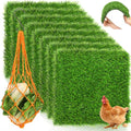 Tlence 8 Pack Chicken Nesting Pads with Veggie Feeder, 12x12 Washable Artificial Grass Nesting Box Liners, Thick Synthetic Turf Coop Bedding Mats for Laying Eggs