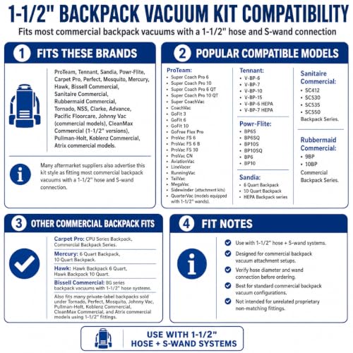 Backpack Vacuum Cleaner Hard Wood Tile Floor Brush 14” Wide with Bumper for Natural Horsehair Soft Bristles Hoover, Sanitaire, Carpet Pro, Proteam Back Pack Vacuums and More