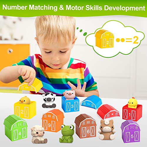 Farm Animal Toys for Toddler 1-3 Year Old, Montessori Toy Gift for Boy Girl | 10 Farm Animal Toys & 10 Barns, Counting, Matching & Sorting Educational Sensory Toys, Christmas Birthday Gift for Baby 1-3 - style: Farm