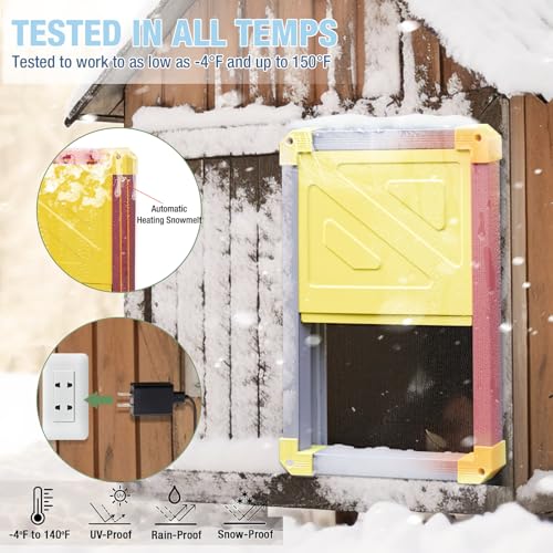 Automatic Chicken Coop Door, Upgraded Large Size Auto Chicken Door with Anti-Pinch Infrared Sensor, 3 Power Supply Options, All-Weather Waterproof Solar Chicken Door for Hens Ducks Backyard Farm, Grey