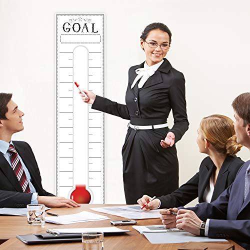 Goal Setting Fundrasing Thermometer - 48"x12" Dry Erase Self-Adhesive Goal Tracker - Poster Charts for Home, School and Office - color: White B