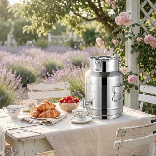 4 Gallon Milk Can with Spout, 15L Milk Container Stainless Steel Bucket with Locking Sealed Lid, Airtight Food Storage Container for Home, Farm, Commercial Kitchen (4 Gallon/15L) - size: 4 Gallon/15L