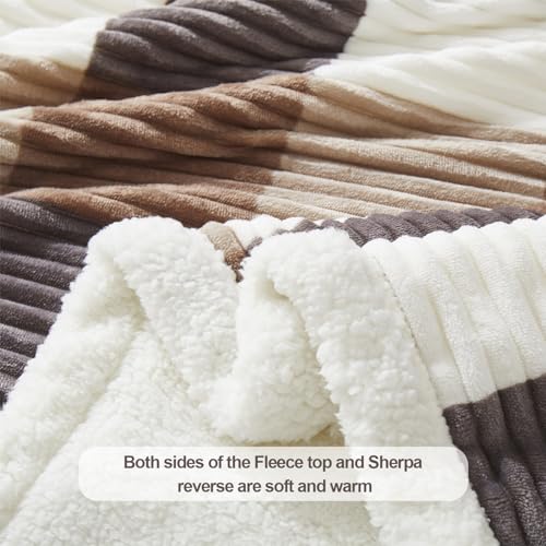 PU MEI Sherpa Blanket Full/Queen Plaid Thick Bed Blanket, 90”*80” Super Soft Flannel Fuzzy Fleece Reversible Velvet Plush Warm Blanket for Couch(Beige Check, 80"*90") - color: Beige Check, size: 80"*90"