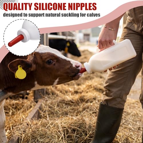 3 Sets Calf Feeding Bottle with Nipples,2 Quart | Replacement Silicone Nipples, Calf Bottles with Handles, Durable Milk Feeding Bottle for Calves, Nursing Supply for Livestock - size: 1 Count (Pack of 3)