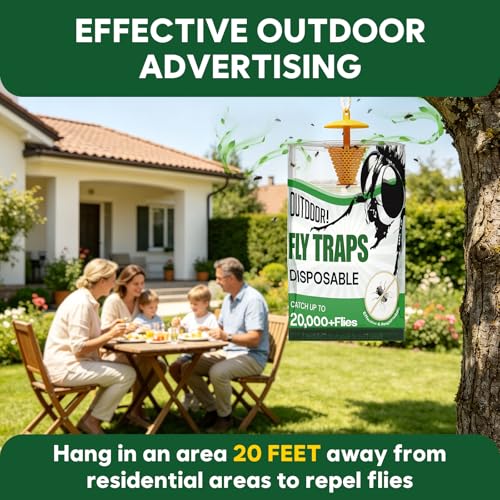 9 Pack Outdoor Hanging Fly Traps, Disposable Water-Activated Fly Catchers for Patio, Yard, Garden, Barn, Ranch, Stable, Campsite & Garbage Areas