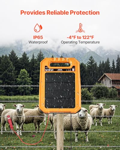 VEVOR Solar Fence Charger, 0.3J 8 kV Solar Powered Fence Charger, Weather-Resistant Electric Fence Energizer Kit, 7 Days Runtime, for Livestock, Poultry, Garden Protection - size: 0.3J