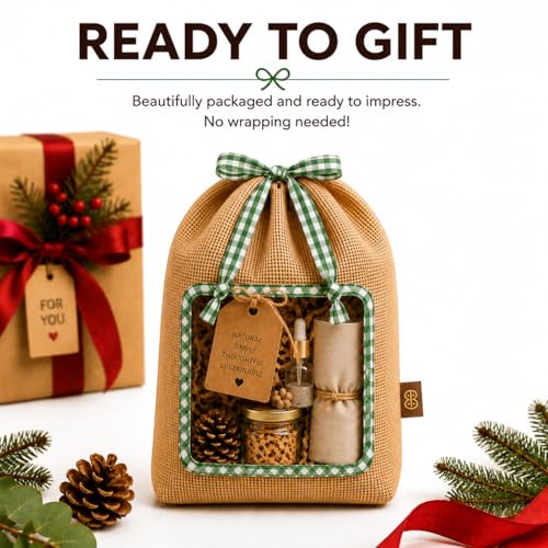 Reusable Jute Produce Bag with Food-Contact-Safe TPU Window – Rustic Farmhouse Pantry Storage Bag – Natural Burlap with Gingham Trim – Small & Large Sizes (green, small)