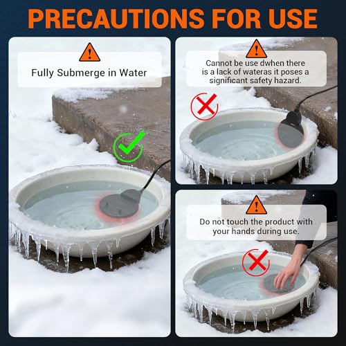 Chicken Water Heater for Winter with Immersion Design, Bird Bath & Livestock De-Icer, Fish Tank and Water Trough Heater with Automatic Thermostat — Prevents Freezing for Poultry, Turtle & Koi Pond