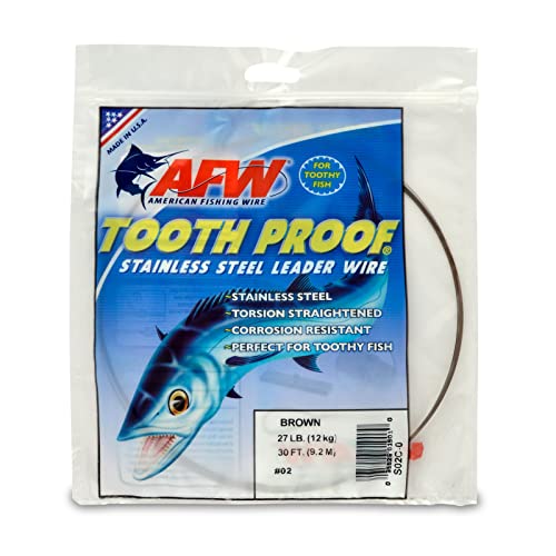 AFW Tooth Proof Fishing Line - Single Strand | High-Strength Stainless Steel Tooth Proof Fishing Line Single Strand Leader Wire Versatile Applications 360 lb test USA Made - color: Camo, style: #2, 27 Lb Test, 30 Ft