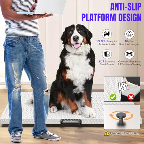 Precision Livestock Scale,1100lb×0.2lb Large Dog Scale (40.7"×20.9") | Large Breed Animal Livestock Weight Scale, Silver Dog Weight Scale Non-Slip Stainless Steel Platform for Dogs,Pigs,Cattle - size: 40.7"×21"