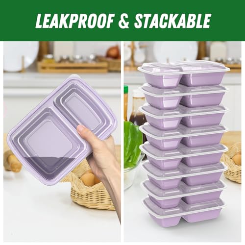 Dealusy 50 Pack 28 oz Meal Prep Containers with Lids 2-Compartment, Lilac | Sturdy Leakproof & Food Safe, Microwave, Freezer, Dishwasher Safe Prep Containers, To Go Take Out Plastic Food Storage - color: Lilac