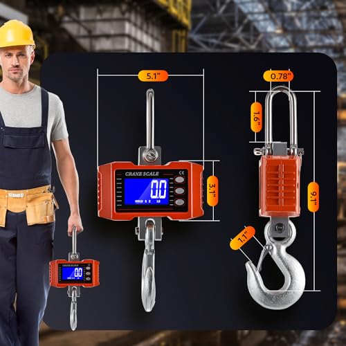 CGOLDENWALL Digital Crane Scale 2200lb Hanging Scale with Switchable kg/lb Display - ideal for Farms, Hunting and Livestock - size: 1000kg