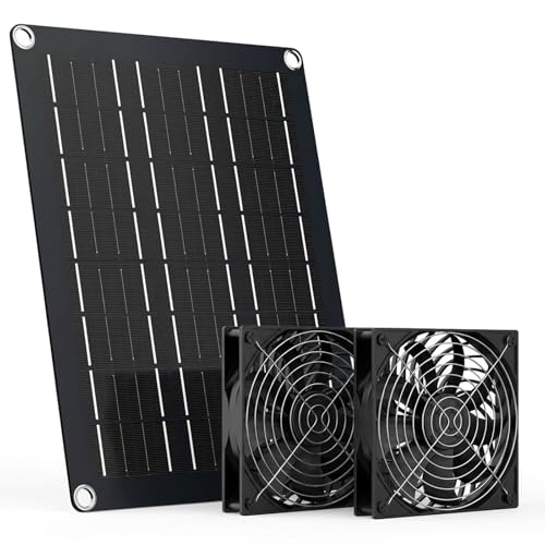 MARBERO 4.7 Inch Solar Powered Fan Kit, 15W Solar Panel with 2 Waterproof Fans, Intake or Exhaust Air Fan wtih 13 Ft Cable for Outside Backyard Chicken Coops, Greenhouses, Dog Houses, Pet Houses - color: Brown