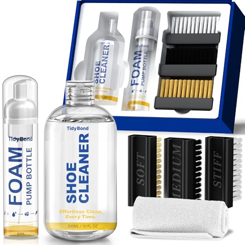 Shoe Cleaner Kit – Fast Dirt And Stain Removal, Anti-Yellowing Care | For White Shoes & Sneakers, Leather, Canvas, Mesh, Knit And Rubber, Brush & Towel Included - color: Complete Deep Cleaning Kit 10.6 Oz