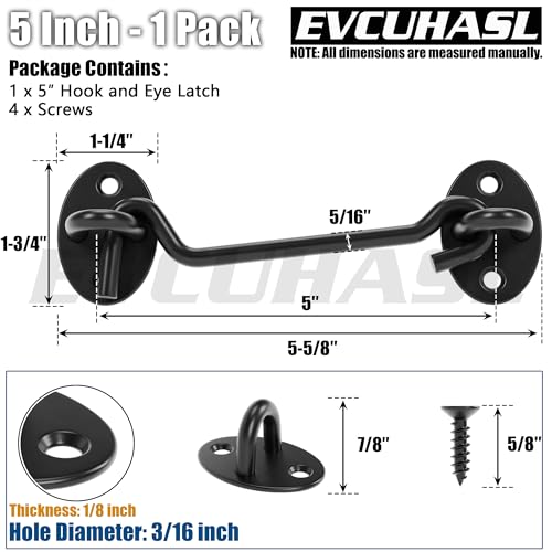 5 Inch Privacy Hook and Eye Latch, Black Iron Barn Door Lock Cabin Hooks, Eye Hook Latch for Gate Shutters Window Slide Barn Shed Cabinet, Sliding Door Lock Eye for Indoor Outdoor, 1 Pack - size: 5 Inch