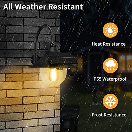Auzev Solar Lanterns Lights Outdoor Solar Barn Light with 3 Lighting Modes | Motion Sensor LED Retro Wall Mount Waterproof Dusk to Dawn Outside Lighting for Farmhouse, Patio, Garden,Shed (Black-2Pack) - color: Black-2Pack