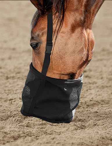 Harrison Howard Horse Muzzle Feed Bag Nylon Mesh Grain Feed Bag with Padded Neck Strap Adjustable Belt Black Small - color: Black, size: Small