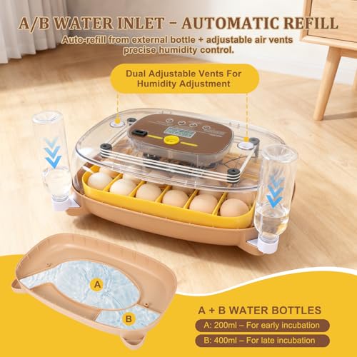 Gen III - 24 Egg Automatic Incubator, Stage-Based Adaptive Humidity with Auto-Refill, Stable Temp Control, Flexible Spacing, Adjustable Auto Turning & Lockdown, Custom Incubation Days, Candler, Alarm - size: 24 egg-brown