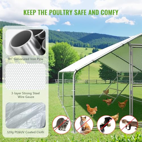 Large Metal Chicken Coop Runs for Yard with Cover, 10x13x6.5 | Perch Bars, Split Doors, Waterproof Covers, Mesh Wire - size: 157.5"L x 118.1"W x 78.7"H