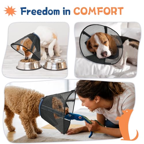 Dog Cone Collar Soft to Stop Licking Surgery Recovery Alternative | Large Medium Dogs, Breathable Mesh, Detachable Soft Liner, Surgery Spay Neuter Wound Care, Adjustable, Comfortable, Clear - color: Black and Blue, size: XS(Depth: 6.1in, Girth: 9.8-11.6in