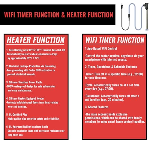 3500W 240V Immersion Water Heater with WiFi Timer & Temp Control – Portable Submersible Heater for Hot Tub, Baptistry, Inflatable Pool, Baptismal Pool, Spa, Above-Ground Pool & Bathtub