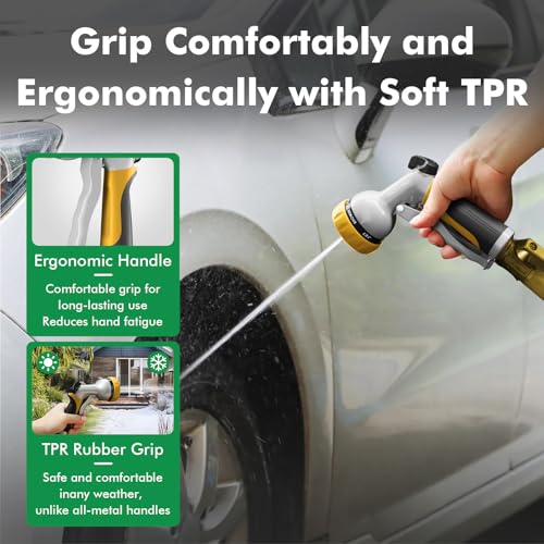 RESTMO Garden Hose Nozzle, Heavy Duty Metal Water Hose Nozzle with 7 Adjustable Spray Patterns, High Pressure Hand Sprayer with Flow Control, Best for Watering Plant & Lawn, Washing Car & Pet, Yellow - color: Yellow