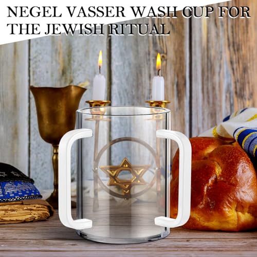 Dingion Judaica Hand Washing Cup for Netilat Yadayim | Clear Acrylic Judaica Hand Washing Cup Stable Dual Clear Handles 5 Inch Netilat Yadayim Cup Traditional Jewish Ritual Kohanim - color: Clear, White Handle