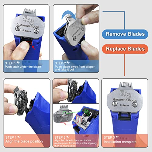 Detachable Stainless Steel Dog Blades for Andis & Oster A5 Grooming | Compatible with Oster A5,Wahl KM10 Series Clippers,Size-5/8 Cut Length 1/32-inch(0.8mm) - color: Silver, size: 5/8 0.8mm