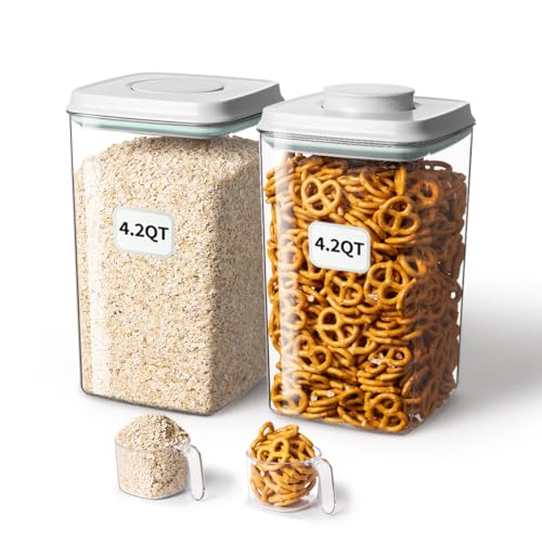 Ankou Airtight Food Storage Container with Pop Lid & 130ml Scoop, 4L/4.2qt *2 BPA-Free Cereal, Rice, Flour, Pasta & Snack Container, Stackable & Durable,Kitchen Pantry Organizer - color: 4L * 2