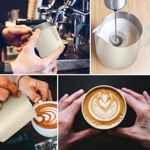Milk Frothing Pitcher Stainless Milk Cup with Art Pen (White, 350, Milliliters) - color: White
