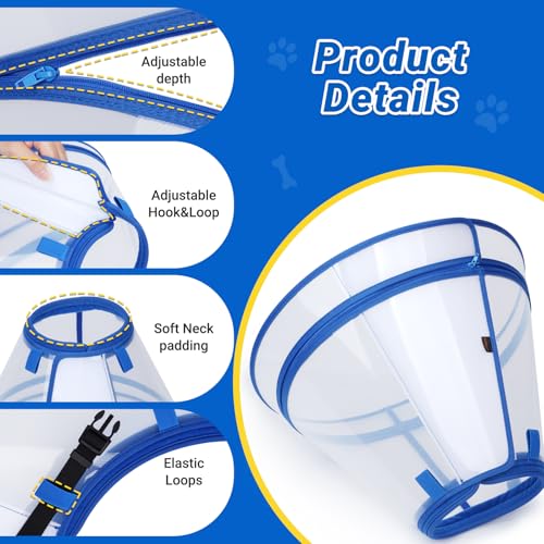 Dog Cone to Stop Licking, Clear Recovery Collar with Detachable Zipper, Sturdy Elizabethan Collar for Large Medium Small Dogs, Soft Adjustable Cone After Surgery Patented, Blue S - color: Blue, size: S(Neck: 10"-11.75")