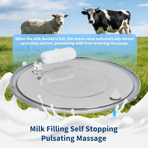 6L Electric Goat Milking Machine, 304 Stainless Steel Bucket, Portable Rechargeable Air Suction Pulsation Vacuum Milker, 4 Safe Grade Silicone Teat Cups, Adjustable Suction for Cows Goats and Sheep
