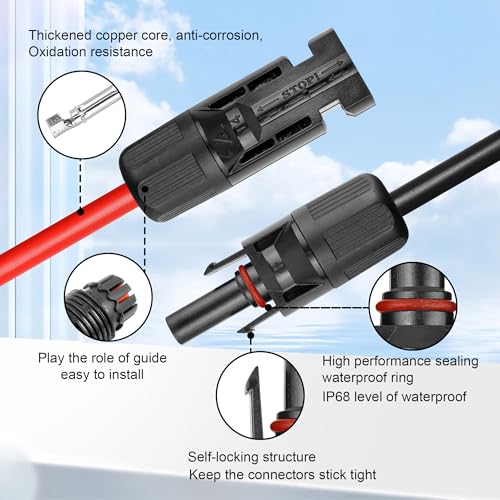 10 FT 10AWG Solar Panel Extension Cable,10 Gauge Extension Cord,5FT 10FT 20FT 30FT 50FT 100FT Solar Panel Wire with Extra Fair of Female and Male Connectors Solar Adapter for RV, Photovoltaic Systems - size: 10FT-10AWG