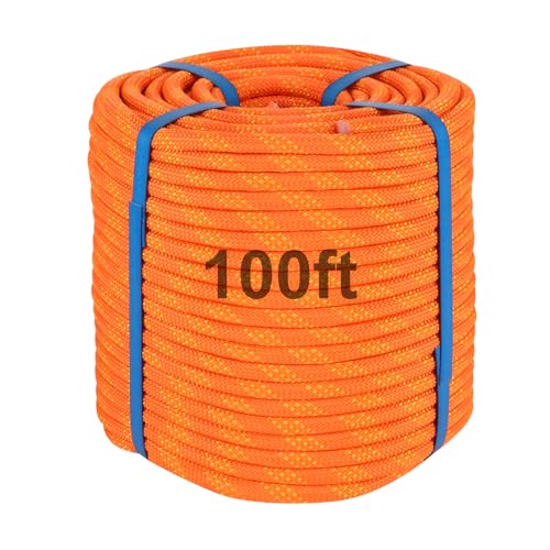 100Ft 1/2 Inch Heavy Duty Climbing Rope,Arborist Rope for Tree Pulling (Orange) - size: 100ft-Orange-1/2