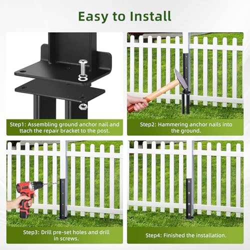 4-Pack Fence Post Repair Kit, 32in Heavy Duty Ground Spike Anchor for Wooden Post Repairing Tilted/Broken Posts - size: 4 Pack