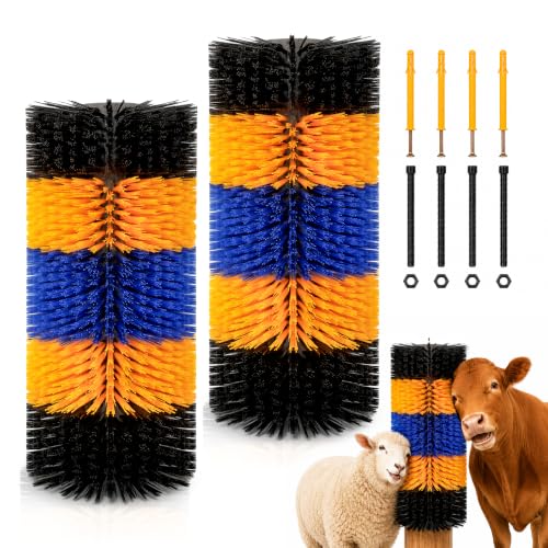 2PCS Livestock Scratching Brush for Goat, Heavy-Duty Post Grooming and Massage Scratch Brushes for Cow Donkey Goats Horse Sheep, with 8 Screws for Back Itch Relief & Keep Cleaning, 17" x 7.9" - size: 2 Pack