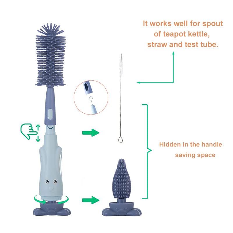 Silicone Baby Bottle Brush with Stand, Water Bottle Brush Cleaner Set | Cup Cleaning Brush, Multifunctional Cleaning Brush Set - color: Green 2