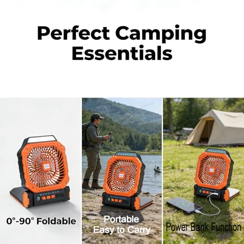 Solar Fan, Solar Powered Fan, Solar Fans For Outside ,Camping Fan, With 2 Charging Modes, 4-Speed Wind & 3-Gen Led Light, Portable Rechargeable Ventilador Recargable For Outdoor Travel & Home(Orange)