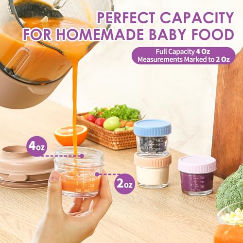 12 pcs Baby Food Storage Containers 4 Oz Small Glass Jars with Lids | Leak-proof Seal, Stable Stacking, Easy to Mark, Clear graduations Make Measuring User-friendly, BPA Free Reusable