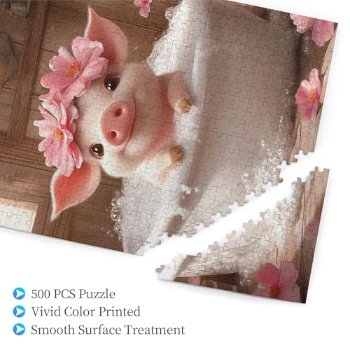 Piggy in The Bathtub, Adults Wooden Jigsaw Puzzles, Puzzles for Adults 500 Pieces, Funny Animal and Bathroom Wooden Puzzles Relieve Work Stress Game, Ideal for Relaxation and Family Fun