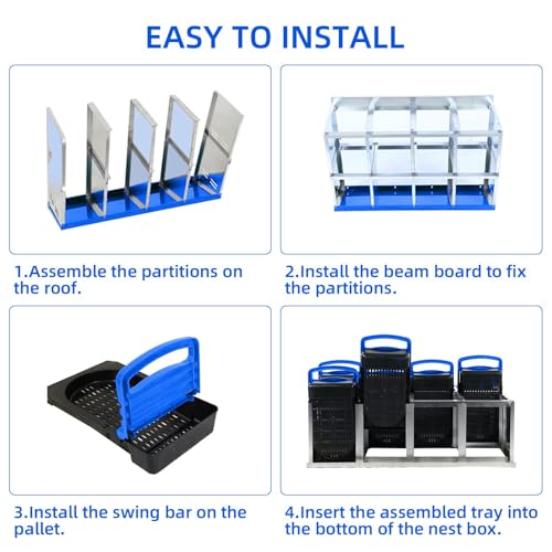 Chicken Nesting Boxes, 8 Hole Metal Chicken Laying Box with with Removable Trays and Roll Out Egg Collection for Chicken Coop, Blue - color: Blue, size: 46.3"L x 17.3"W x 10.8"H