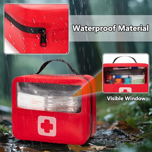 Marscamd Waterproof Empty First Aid Bag with a Detachable Panel | Small Medical Bag with Molle System, Red (Bag Only) - color: Red