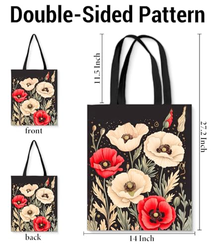 Aesthetic Floral Canvas Tote Bag - Reusable Shoulder Tote Bag for Women Lady Casual Vacation, Shopping, Work, Gym - color: 7