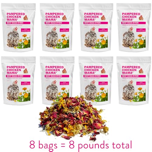 Pampered Chicken Mama Best Eggs Ever! Nesting Herbs for Chickens (8 Pounds Total) for Chicken Nesting Boxes Calcium Supplement for Chickens | Chicken Feed Supplies, Hen Treats for Coops (8 Bags) - size: 1 Pound (Pack of 8)