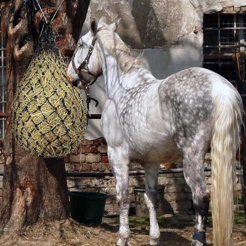 2 pcs 40" Hay Net for Horses, Made from Durable Nylon Rop, Regulate Intake of Hay hence Improve Digestion,for Horses Goat Sheep Hanging Slow Feed Hay Bag (Black) - color: Black