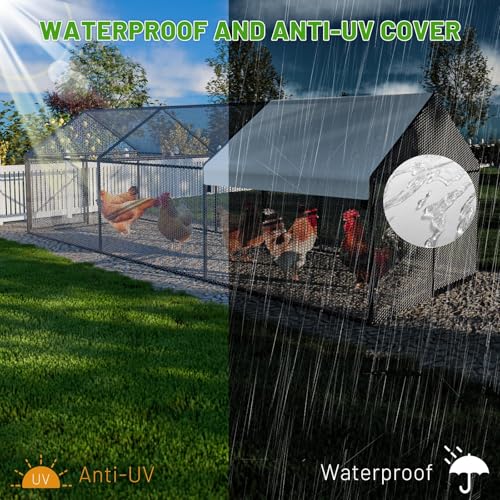NUGRIART Metal Chicken Coop with Waterproof Cover, 118"x40"x40" Portable Poultry Cage, Outdoor Backyard Farm Hen House & Chicken Run for Chickens, Ducks, Rabbits and Small Pets - size: 118"L x 40"W x 40"H