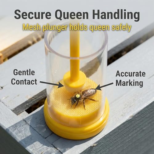 Queen Catcher Marking Bottle for Queen Bees, Clear Tube with Mesh Plunger, Yellow 1 Pack, Beekeeping Tool for Hive Inspections and Controlled Marking