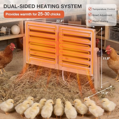 Chicken Coop Heater with Temperature Control, 200W Chick Heater with Adjustable Temp (70-190℉) for Winter, 2 Heating Plates, Foldable Large Size Coop Heater (Natural Wood) - color: Natural