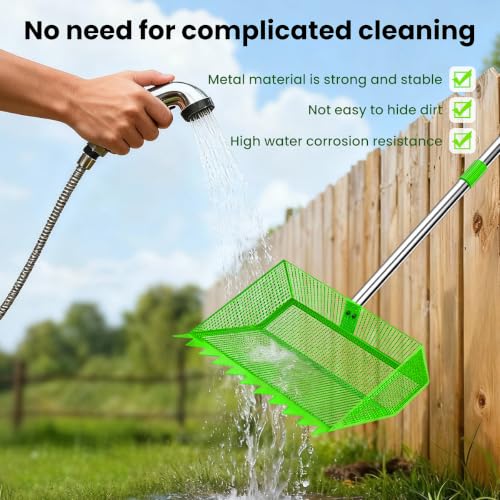 2026 Upgraded 2-in-1 Chicken Poop Scooper & Rake with Handle, 12inch Heavy-Duty Metal Chicken Coop Scoop for Sand Sifting Shovel Litter Scooper for Farm House Chicken Coop Cleaning Tools Accessories - color: Green